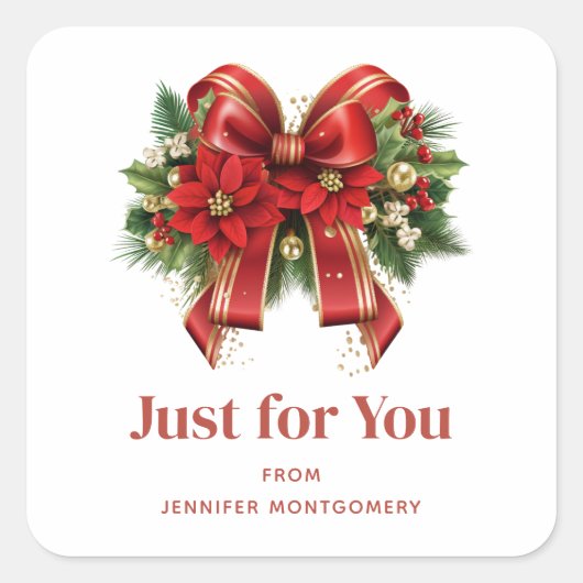Feestelijke rode en gouden kerstboog vierkante sticker (Voorkant)