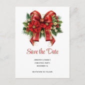 Feestelijke Rode en Gouden Kerstmis Boog Save the Uitnodiging Briefkaart (Voorkant)