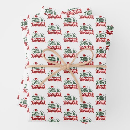 Feestelijke rode en groene Feliz Navidad Inpakpapier Vel (In situ)