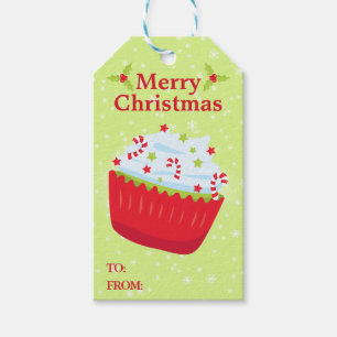 Feestelijke rode en groene kerstcupcake cadeaulabel