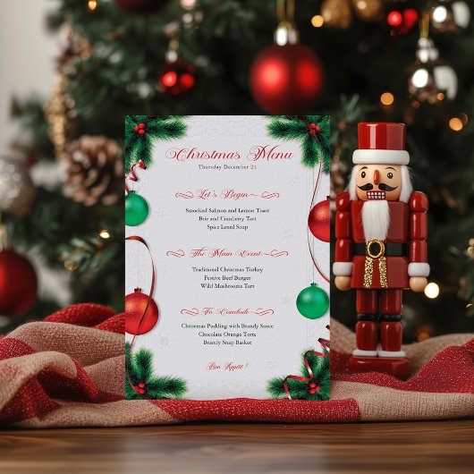 Feestelijke rode en groene kerstdiner menu kaart