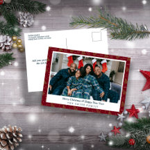 Feestelijke rode en groene kerstgroeten met foto