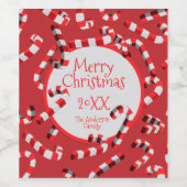 Feestelijke rode en witte Candy Canes Kerstmis Wijn Etiket (Enkel label)