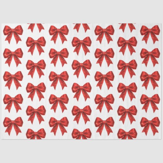 Feestelijke Rode Glitter Coquette Boog Kerstmis Tissuepapier (Voorkant)