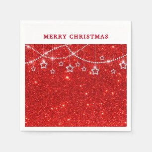Feestelijke rode glitters & sterren Kerstmis papie Servet