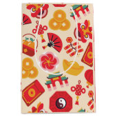 Feestelijke rode gouden Chinese Nieuwjaarssymbolen Medium Cadeauzakje (Voorkant)