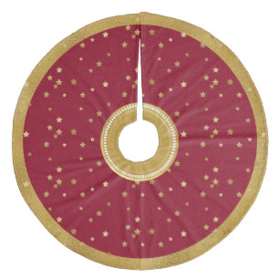 Feestelijke Rode & Gouden Sterren Kerst Boomrok Fleece Kerstboom Rok