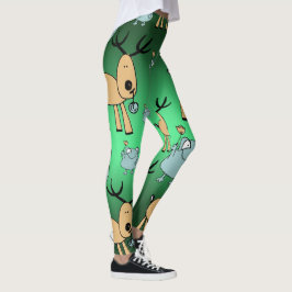 Feestelijke Rode Groene Feestdagen Kerstdieren Leggings