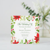 Feestelijke rode groene kerst botanische bruiloft kaart (Staand voorkant)