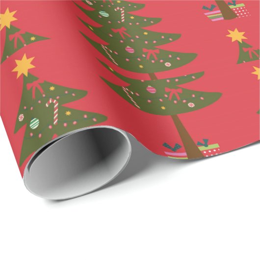 Feestelijke rode & groene kerstbomen Patroon Cadeaupapier (Rol Hoek)
