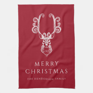 Feestelijke rode hert vrolijk kerstfeest theedoek