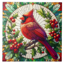 Feestelijke rode kardinaal Glas in lood Art Tegeltje
