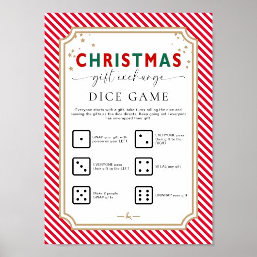 Feestelijke Rode Kerst Gift Exchange Dice Game Sig Poster (Voorkant)
