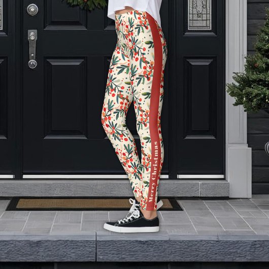 Feestelijke rode kerst Holly bessen Leggings
