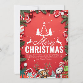 Feestelijke Rode Kerst Kaart met Rendier Joy