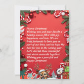 Feestelijke Rode Kerst Kaart met Rendier Joy (Achterkant)