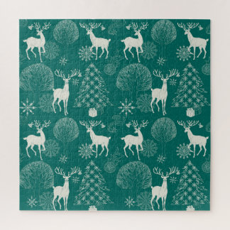 Feestelijke rode kerst, winterbos. legpuzzel