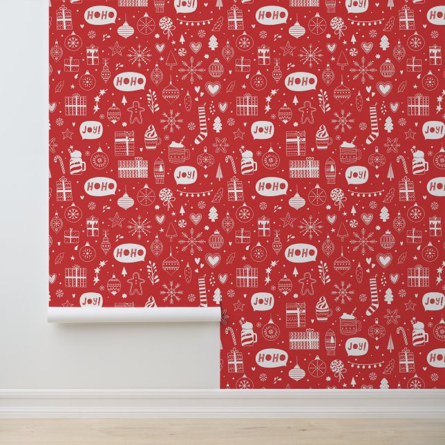 Feestelijke rode kerstcadeaus Decoraties Behang (Applicatie)