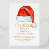 Feestelijke rode kerstmuts kerstfeest folie uitnodiging (Voorkant)