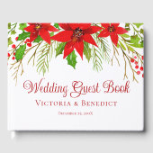 Feestelijke rode kerstpunsettia bruiloft gastenboek (Voorkant)