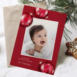 Feestelijke rode kerstversiering Foto Feestdagenkaart