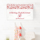 Feestelijke rode lint & Confetti 50ste verjaardags Spandoek (Insitu)