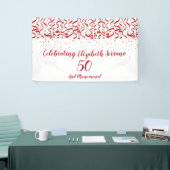 Feestelijke rode lint & Confetti 50ste verjaardags Spandoek (Beurs)