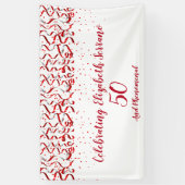 Feestelijke rode lint & Confetti 50ste verjaardags Spandoek (Verticaal)