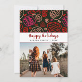 Feestelijke rode one line art Kerstfamiliefoto Feestdagenkaart (Voorkant)