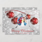 Feestelijke Rode Ornament Kerstvakantie Fotokaart Feestdagenkaart (Voorkant / Achterkant)