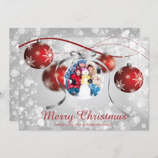 Feestelijke Rode Ornament Kerstvakantie Fotokaart Feestdagenkaart (Voorkant / Achterkant)