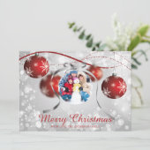 Feestelijke Rode Ornament Kerstvakantie Fotokaart Feestdagenkaart (Staand voorkant)