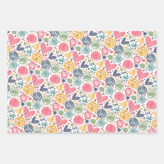 Feestelijke rode perzik blush roze blauw hart patr inpakpapier vel (Voorkant)