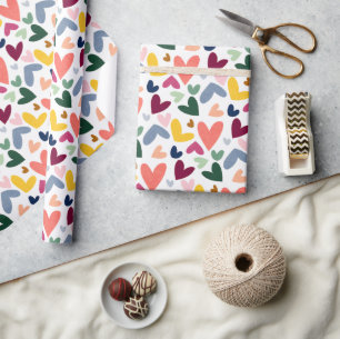 Feestelijke Rode Perzik Blush Roze Blauwe Hart Pat Cadeaupapier