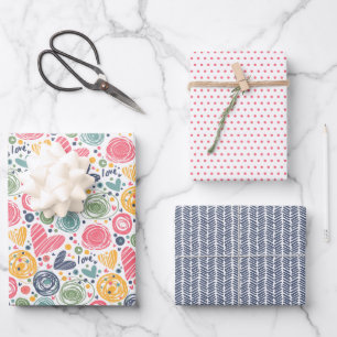 Feestelijke Rode Perzik Blush Roze Blauwe Hart Pat Inpakpapier Vel