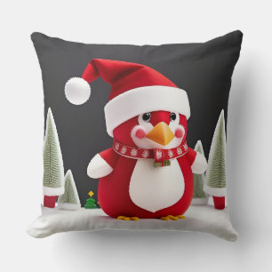 Feestelijke rode pinguïn in kerstmuts kussen