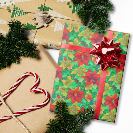 Feestelijke rode poinsettia bloemenpatroon cadeaupapier