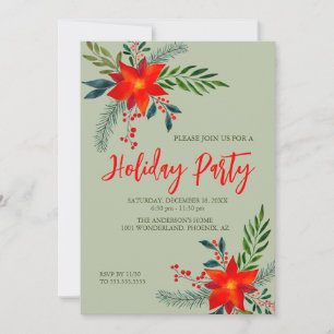 Feestelijke rode Poinsettia Holiday Party Waterver Kaart