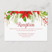 Feestelijke rode poinsettia kerstbruiloft receptie informatiekaartje (Voorkant)