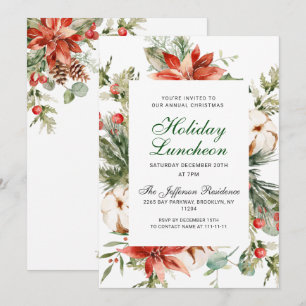 Feestelijke rode poinsettia kerstvakantie lunch kaart