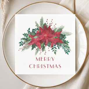 Feestelijke Rode Poinsettia Prettig Kerstfeest Servet