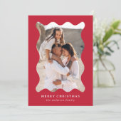 Feestelijke rode retro Lijst vrolijke kerstfoto Feestdagenkaart (Staand voorkant)