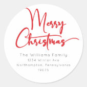Feestelijke rode script Merry Christmas Envelope S Ronde Sticker (Voorkant)