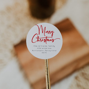 Feestelijke rode script Merry Christmas Envelope S Ronde Sticker