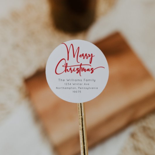 Feestelijke rode script Merry Christmas Envelope S Ronde Sticker