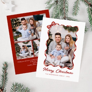 Feestelijke rode strik lint kerstfoto feestdagenkaart
