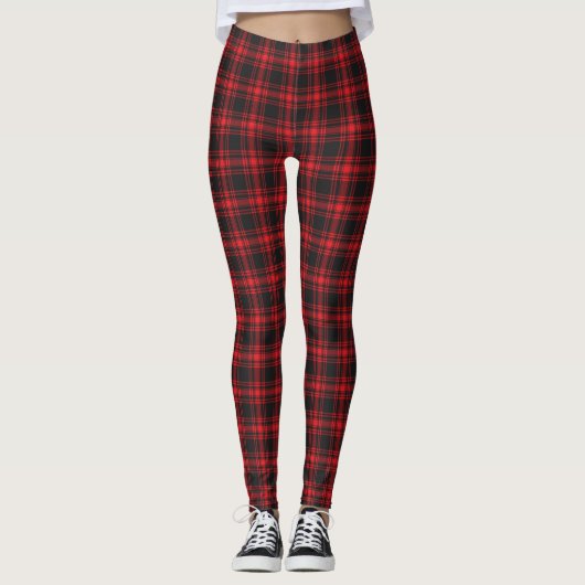 Feestelijke rode tartan plaid leggings (Voorkant)