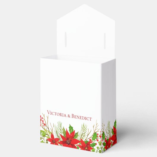 Feestelijke rode vakantie bruiloft gepersonaliseer bedankdoosjes (Geopend)