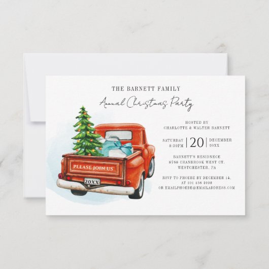 Feestelijke rode vrachtwagen kerstfeest kaart (Achterkant)