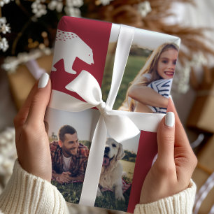 Feestelijke Rode Winter Beren Photo Collage Christ Cadeaupapier